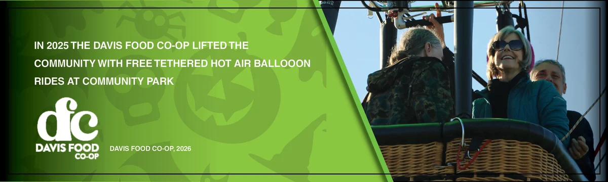 Passengers smile from the basket of a tethered hot air balloon.